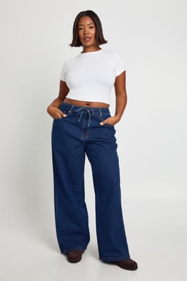 Plus Elasticated Back Tie Drawstring Straight Leg Jean