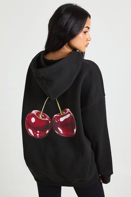 Cherry Print Oversized Hoodie