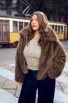 Plus Collared Faux Fur Jacket
