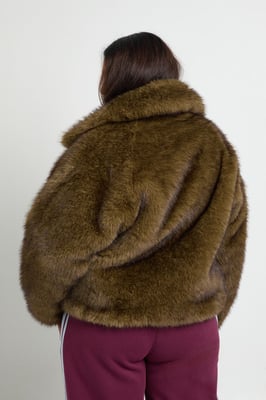 Plus Collared Faux Fur Jacket