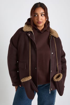Plus Teddy Trim Detail Oversized Jacket