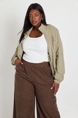Plus Peached Funnel Neck Zip Up Jacket
