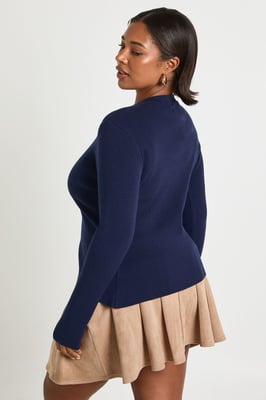 Plus Gold Button Crew Neck Peplum Cardigan