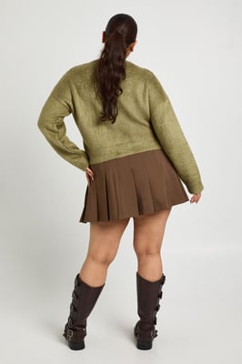 Plus Fluffy Crew Neck Cardigan