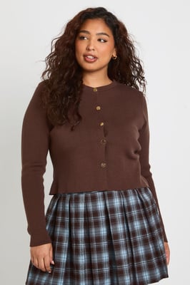 Plus Crew Neck Boxy Down Cardigan