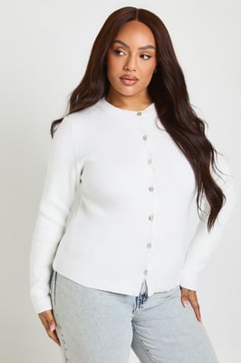 Plus Cinched Button Down Compact Knit Cardigan