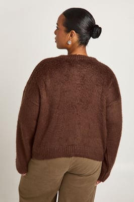 Plus Fluffy Crew Neck Cardigan