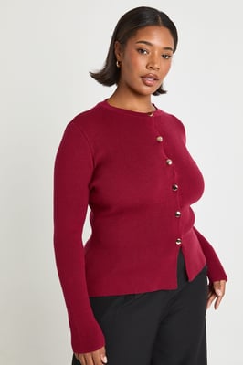 Plus Gold Button Crew Neck Peplum Cardigan