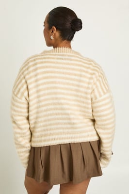 Plus Fluffy Crew Neck Knitted Cardigan