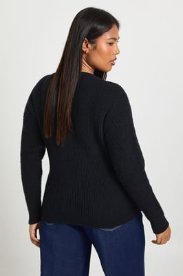 Plus Gold Button Crew Neck Knit Cardigan