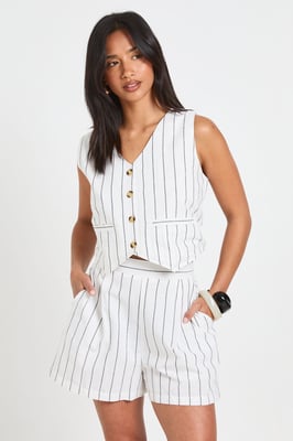 Petite Linen Look Striped Waistcoat & Relaxed Fit Shorts