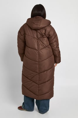 Plus Hooded Quilt Detail Maxi Puffer