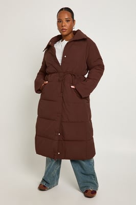 Plus Tie Waist Puffer Coat