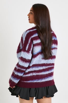 Plus Brushed Knit Abstract Print Oversized Knitted Jumper