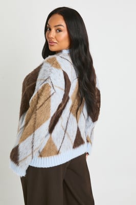 Plus Brushed Argyle Oversized Jumper