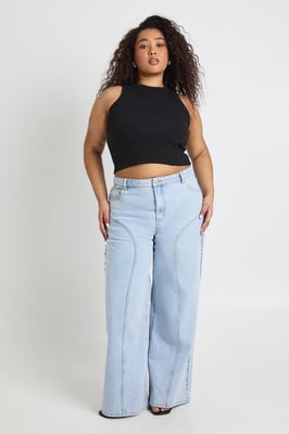 Plus High Waist Studded Western Straight Leg Jean