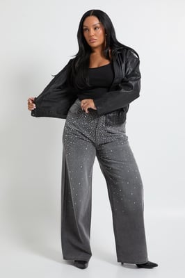 Plus Embellished High Waist Straight Leg Jean
