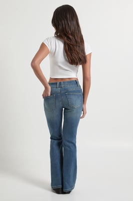 Petite Low Waist Double Button Flared Jean