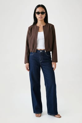 Longline Crop Zip Front Bomber Jacket
