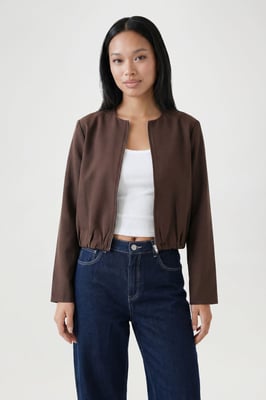 Longline Crop Zip Front Bomber Jacket