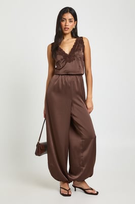 Satin Lace Trim Hareem Trouser Jumpsuit