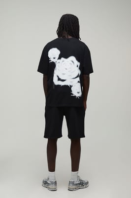 Oversized Graffiti Spray Rose T-shirt & Short Set