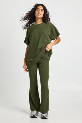 Two Tone Rib Flared Legging & Top Co Ord