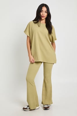 Two Tone Rib Flared Legging & Top Co Ord