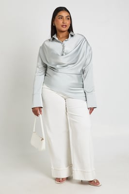 Plus Satin Cowl Neck Shirt