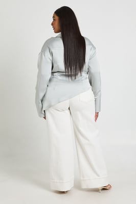 Plus Satin Cowl Neck Shirt