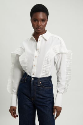 Cotton Poplin Pleat Detail Woven Shirt