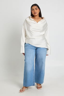 Plus Satin Cowl Neck Shirt