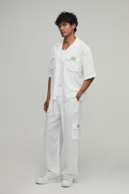 Linen Oversized Short Sleeve Cargo Shirt & Baggy Trouser Set