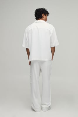 Linen Oversized Short Sleeve Cargo Shirt & Baggy Trouser Set