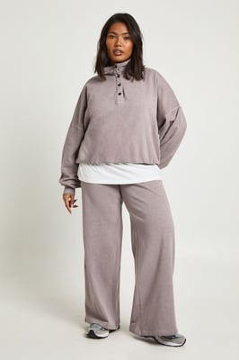 Plus Washed Funnel Neck Sweatshiirt Tracksuit