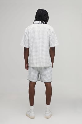 Tall Windowpane Check Blanket Stitch Oversized Short Sleeve Shirt & Baggy Short Set