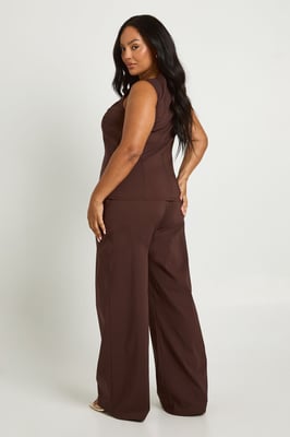 Plus Super Stretch Fitted Long Line Waistcoat & Wide Leg Trousers