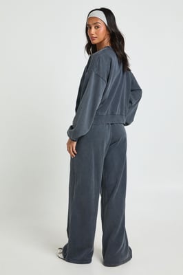 Petite Washed Ribbed Detail Straight Leg Tracksuit