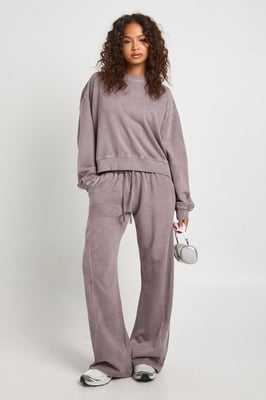 Washed Ribbed Detail Straight Leg Tracksuit