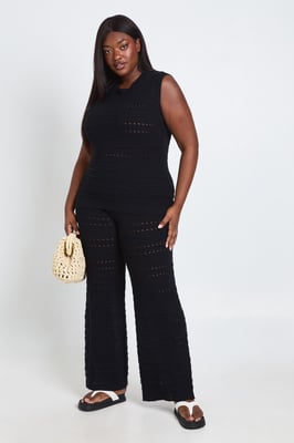 Plus Crochet Knit Longline Top and Trouser Co-Ord