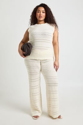 Plus Crochet Knit Longline Top and Trouser Co-Ord