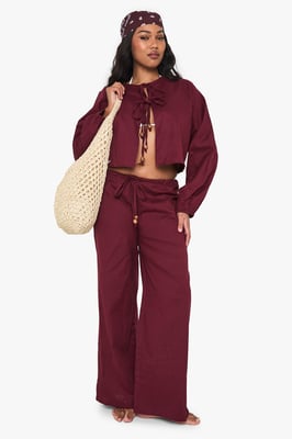 Plus Wooden Beaded Linen Beach Co Ord