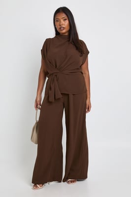 Plus Woven Drape Blouse & Trouser Co-Ord