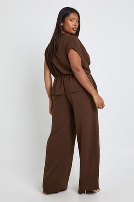 Plus Woven Drape Blouse & Trouser Co-Ord