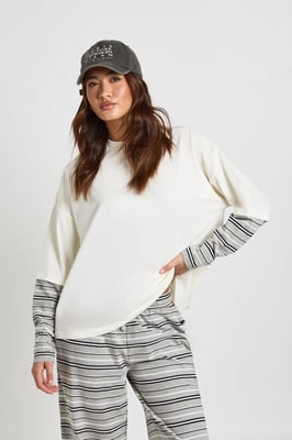 Stripe Sleeve Double Layer Oversized T-Shirt