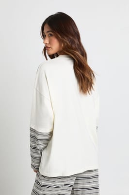 Stripe Sleeve Double Layer Oversized T-Shirt