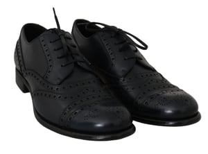 Dolce & Gabbana Mörkblå Läder Wingtip Oxford Kosti skor