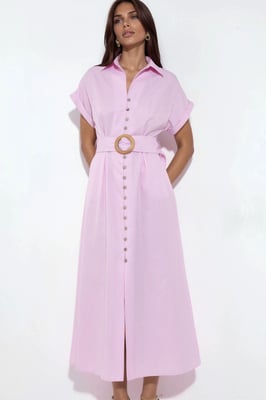 Gestreepte V-hals Midi Hemdjurk met Ceintuur