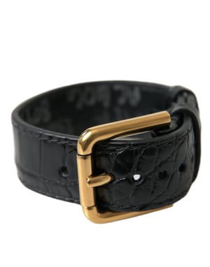 Dolce & Gabbana Zwart Gestructureerd Leer Gouden Metaalgesp Armband