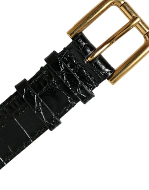 Dolce & Gabbana Zwart Gestructureerd Leer Gouden Metaalgesp Armband